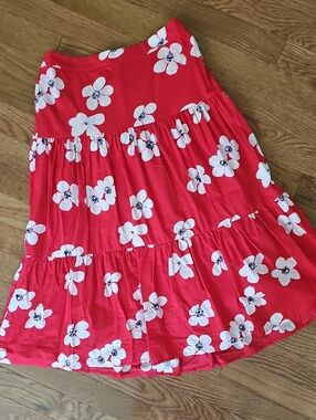 J.Crew Red Floral Tiered Skirt